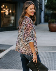 Play It Cool Leopard Button Down Ruffle Blouse Oshnow