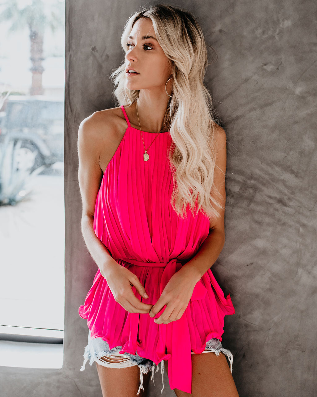 Pleats To Meet You Tie Top - Pink Oshnow