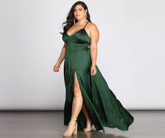 Plus Vera Satin Lace Up Formal Dress Oshnow