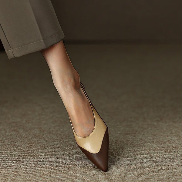 Pointed Toe Pu Colorblock Low Heels Oshnow