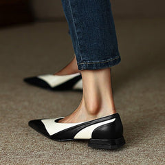 Pointed Toe Pu Colorblock Low Heels Oshnow