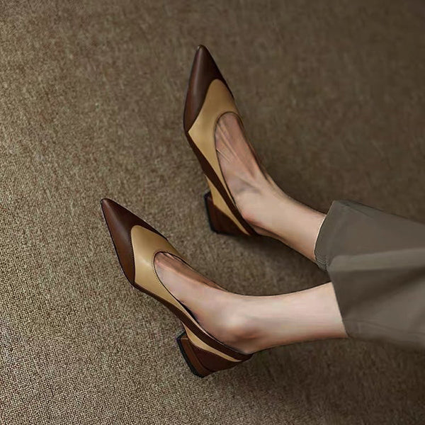 Pointed Toe Pu Colorblock Low Heels Oshnow