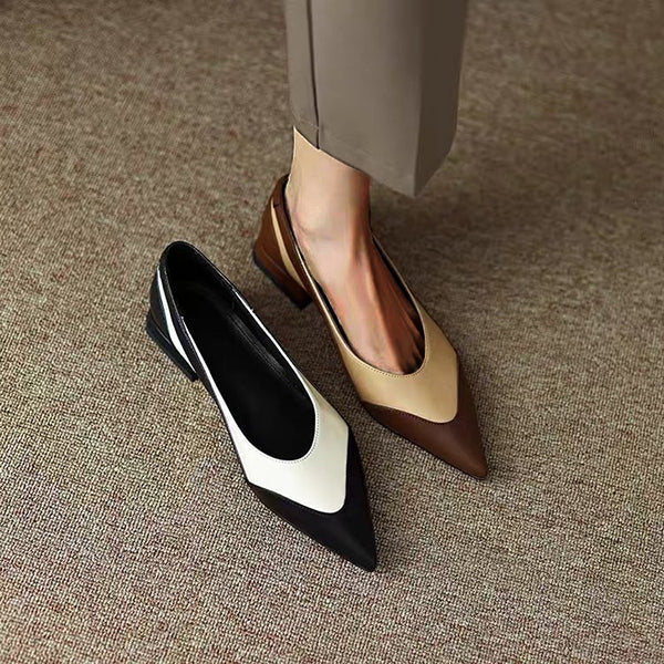 Pointed Toe Pu Colorblock Low Heels Oshnow