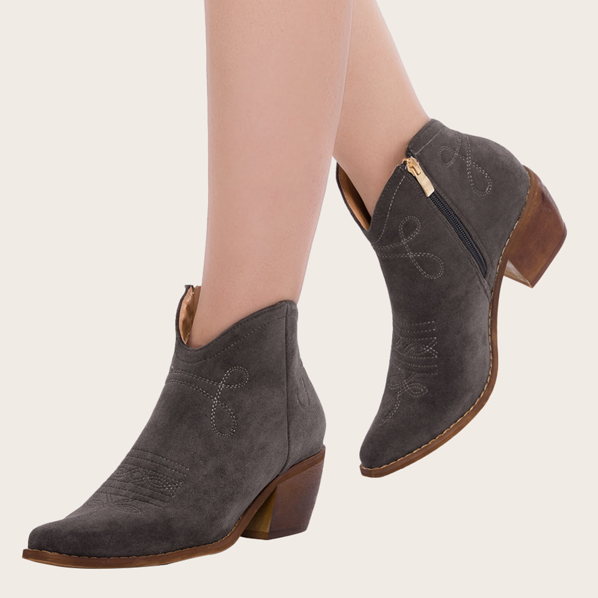 Pointed Toe Western Cowgirl Boots Chunky Heel Ankle Booties Oshnow