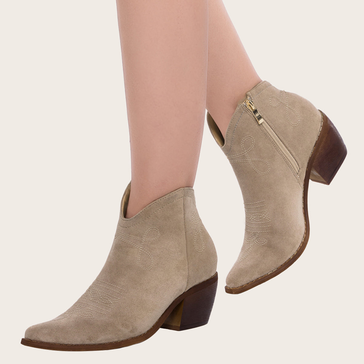 Pointed Toe Western Cowgirl Boots Chunky Heel Ankle Booties Oshnow