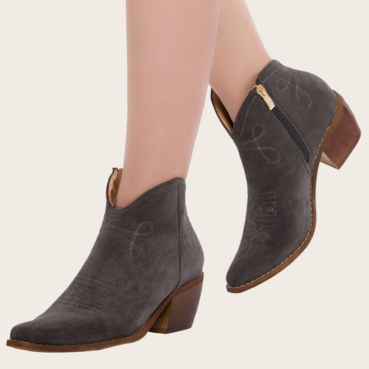 Pointed Toe Western Cowgirl Boots Chunky Heel Ankle Booties Oshnow