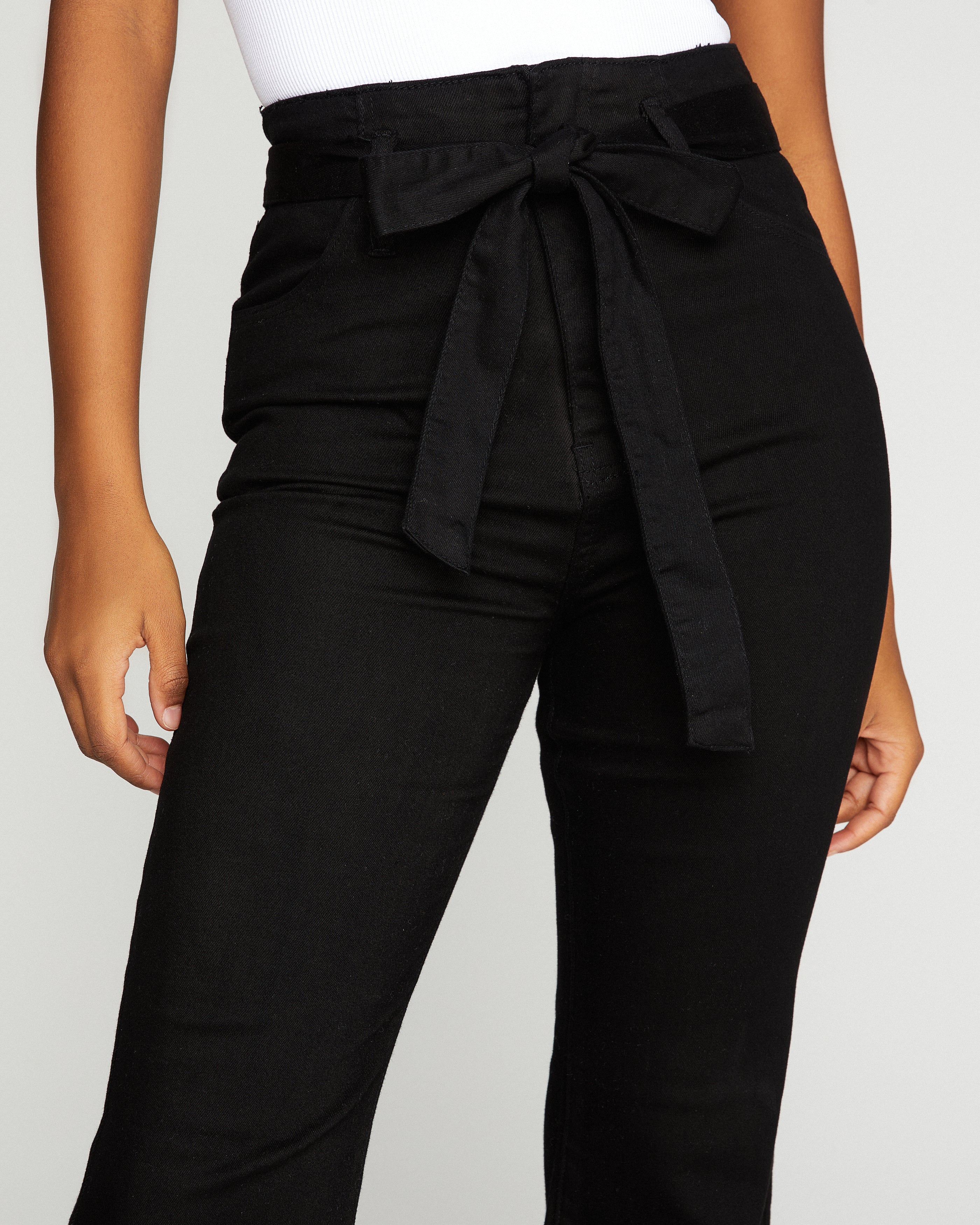 Poppy High Rise Flare Tie Denim - Black Oshnow