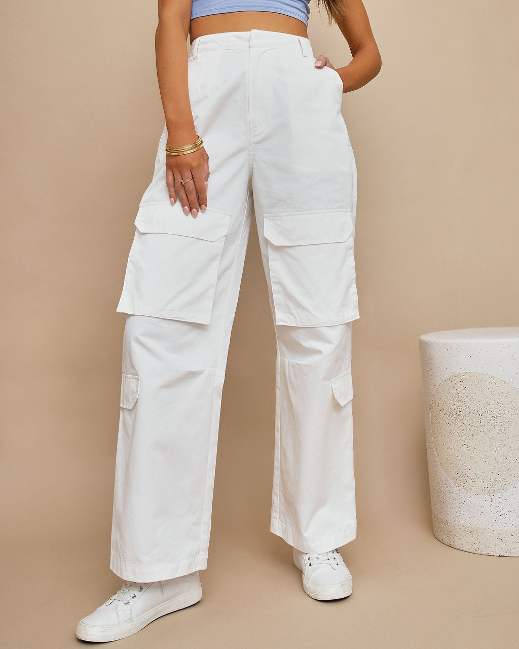 Popular Cotton Cargo Pants - White Oshnow