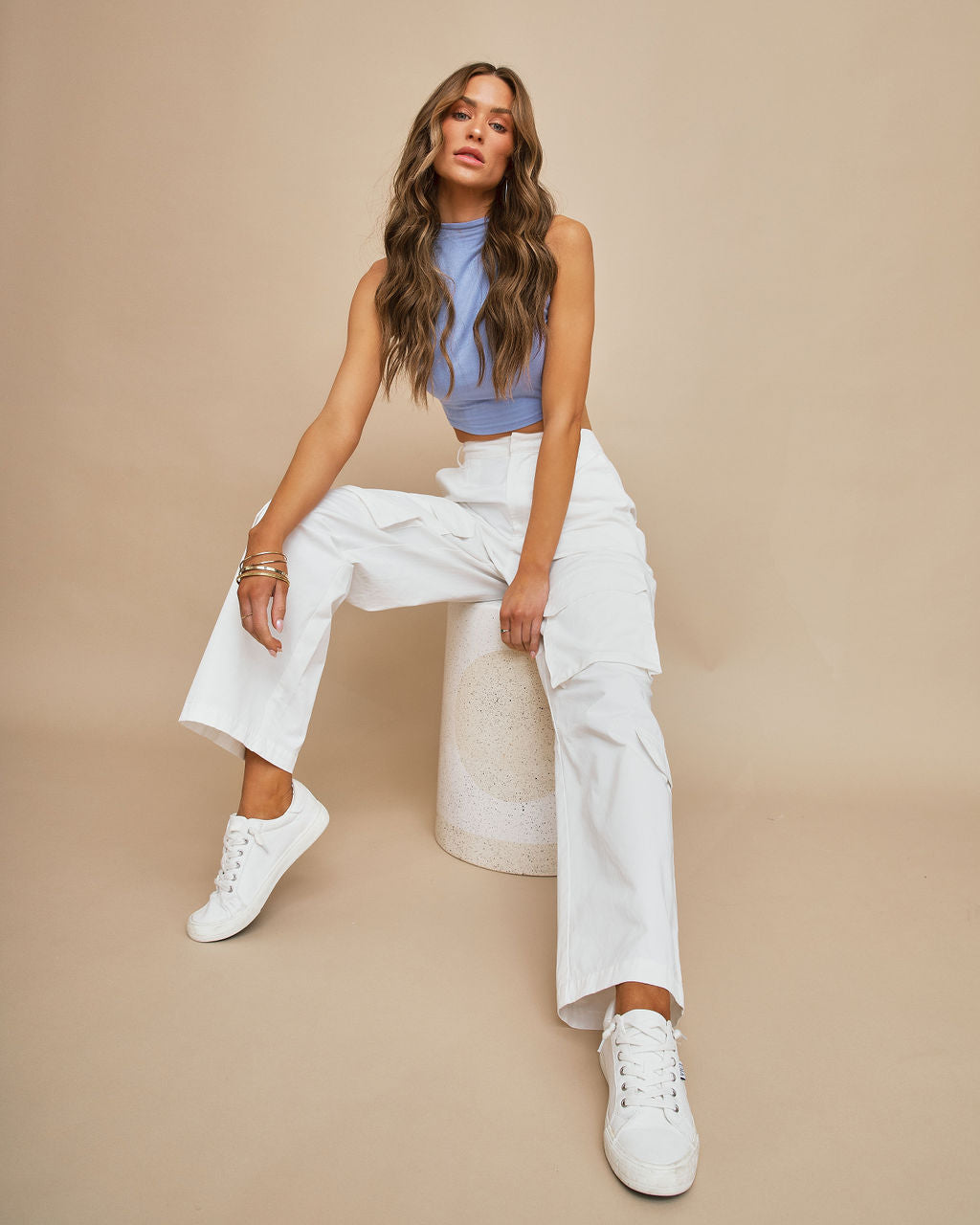 Popular Cotton Cargo Pants - White Oshnow