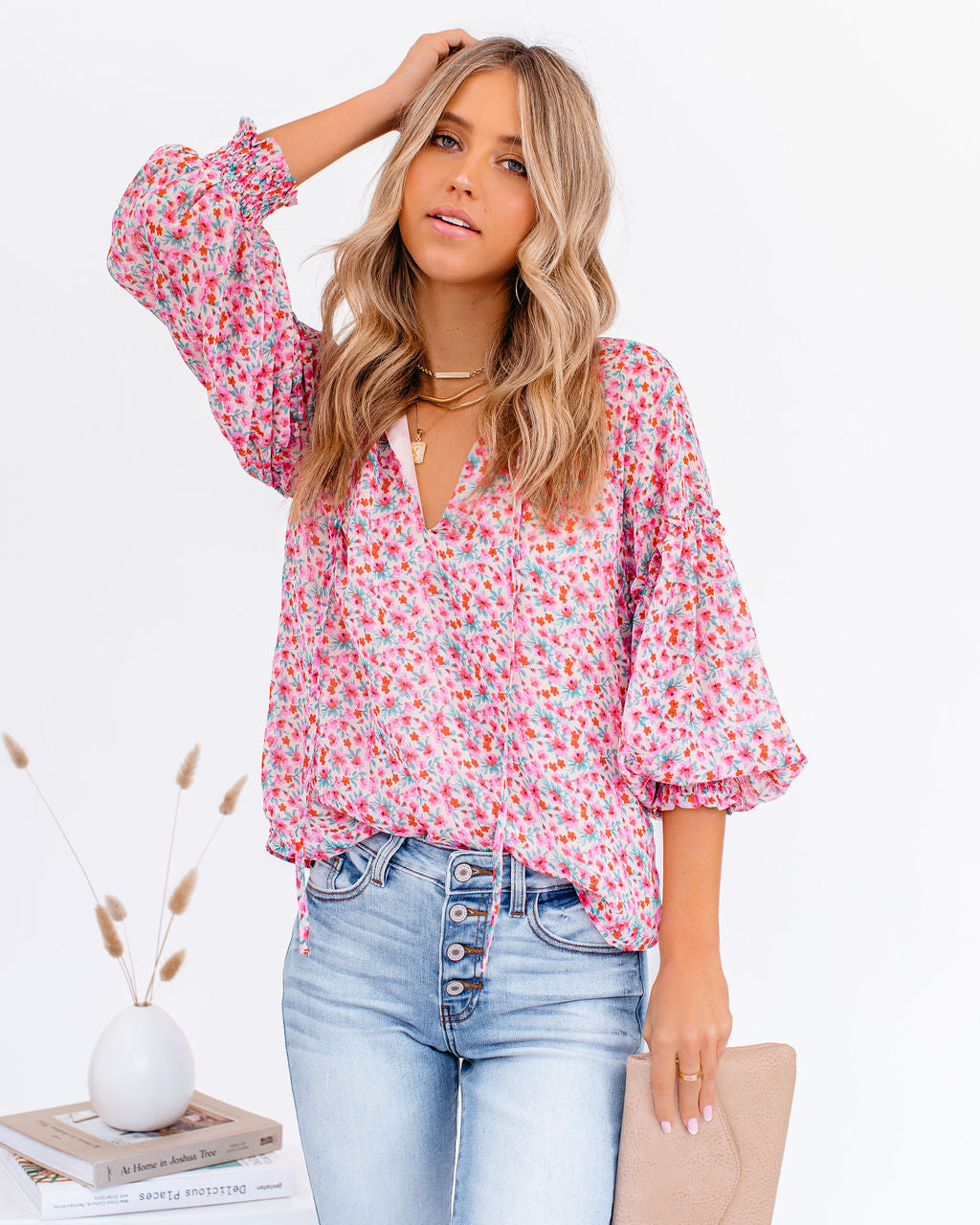 Predictions Floral Smocked Blouse Oshnow