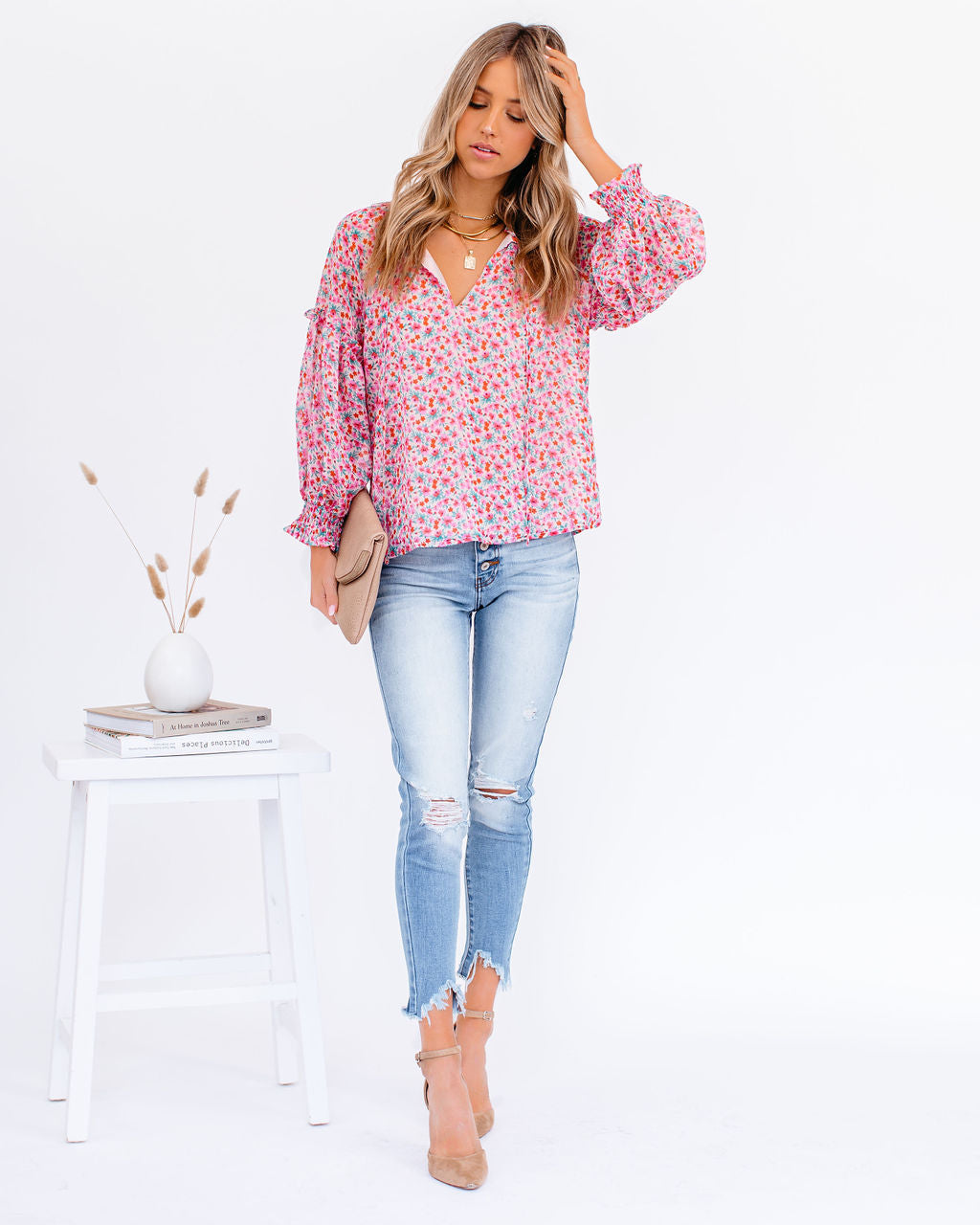 Predictions Floral Smocked Blouse Oshnow