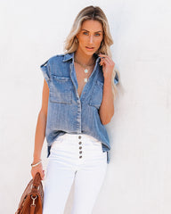 Prescott Chambray Button Down Top Oshnow