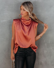 Prestige Satin Cowl Neck Blouse - Terracotta Oshnow