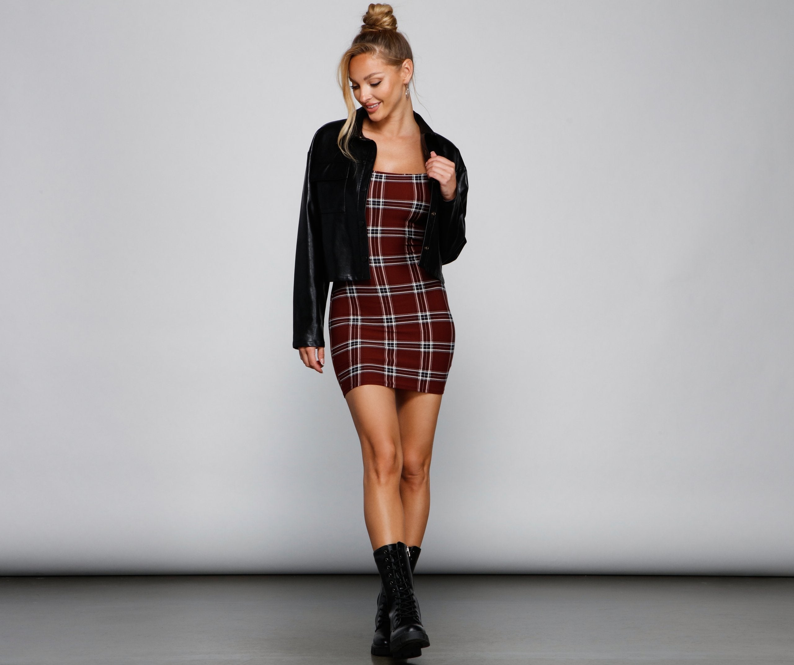 Pretty In Plaid Mini Dress Oshnow