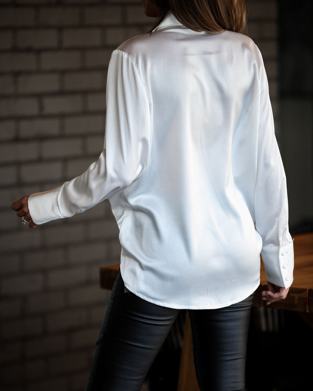 Problem Solved Satin Collared Drape Blouse - Off White Oshnow