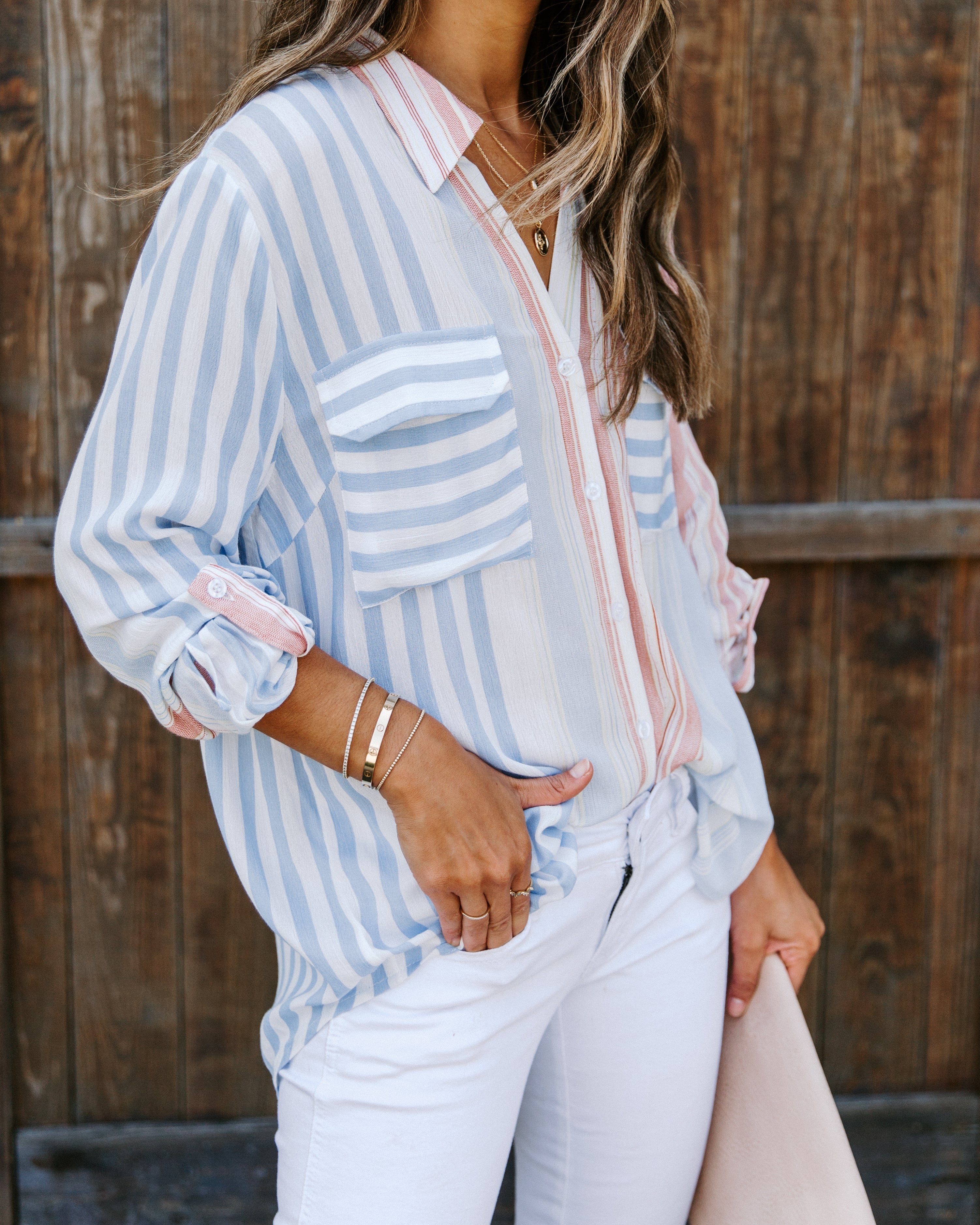 Puerto Rico Striped Button Down Top Oshnow