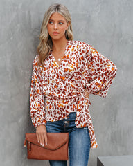 Pumpkin Spice Satin Printed Wrap Blouse Oshnow