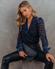 Quickly Velvet Burnout Leopard Drape Blouse Oshnow