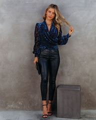 Quickly Velvet Burnout Leopard Drape Blouse Oshnow