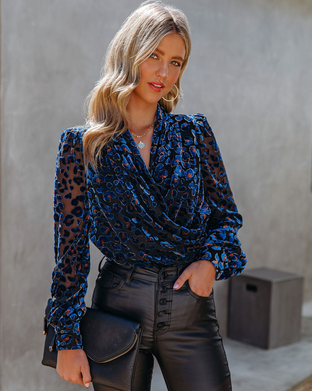 Quickly Velvet Burnout Leopard Drape Blouse Oshnow