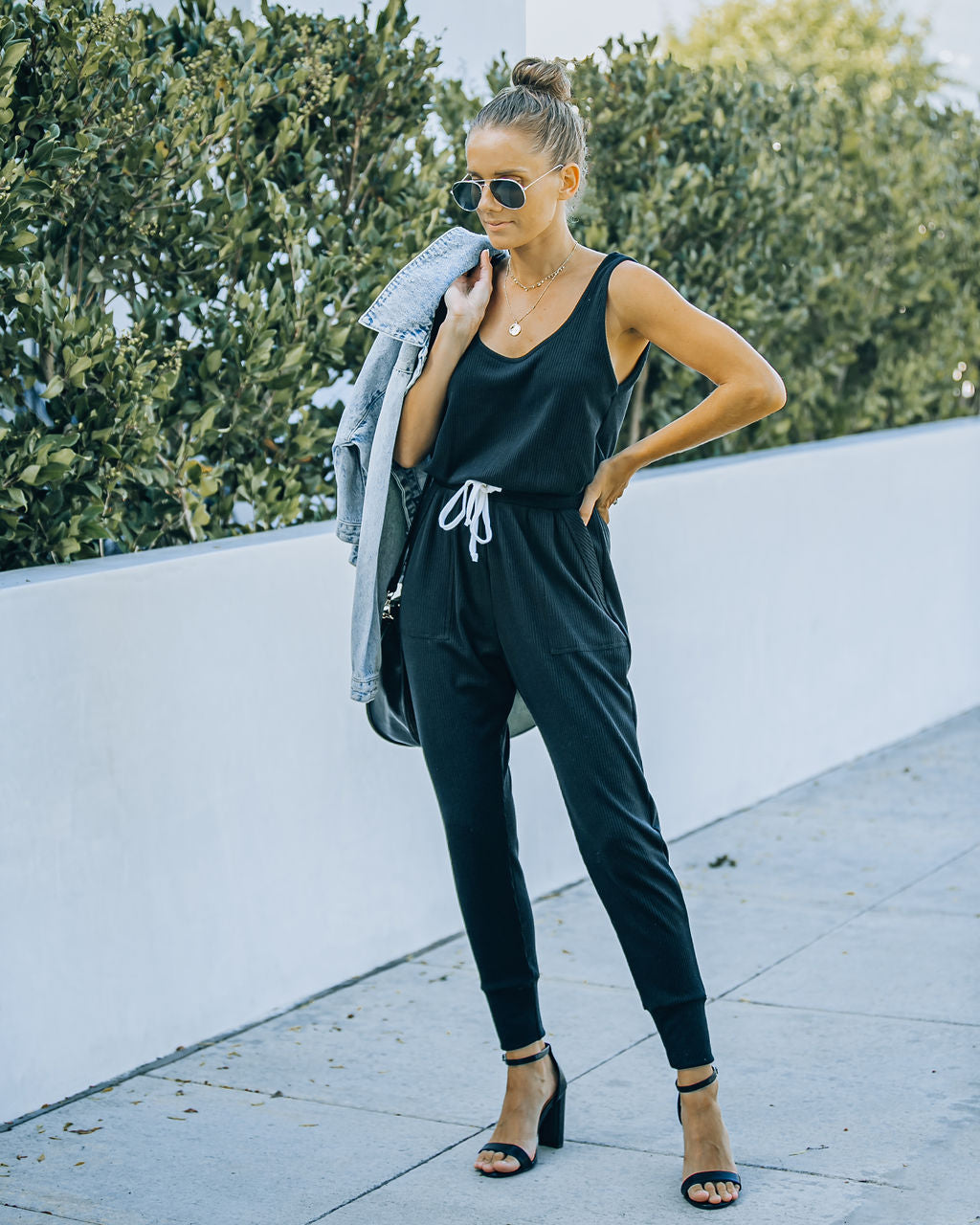 Quincy Pocketed Knit Jumpsuit - Black Oshnow