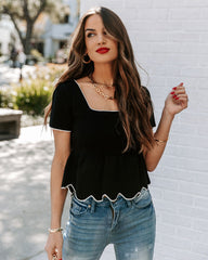 Quita Scalloped Peplum Top - Black Oshnow