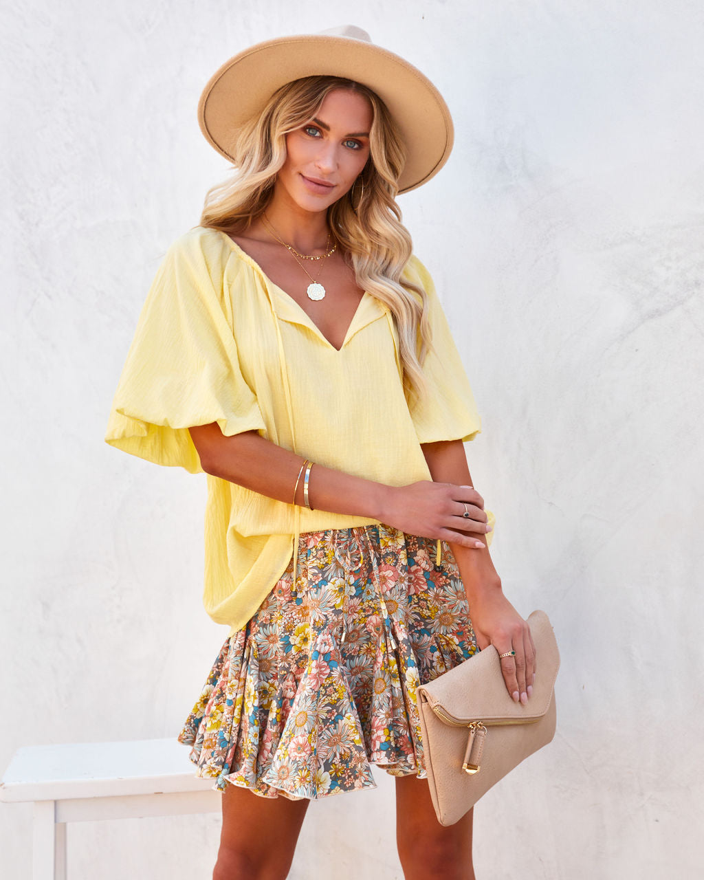 Rafa Cotton Puff Sleeve Top - Yellow Oshnow