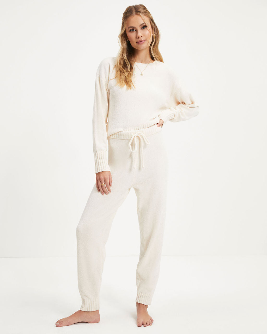 Rainy Day Glam Chenille Jogger Pants - Cream  - SALE Oshnow