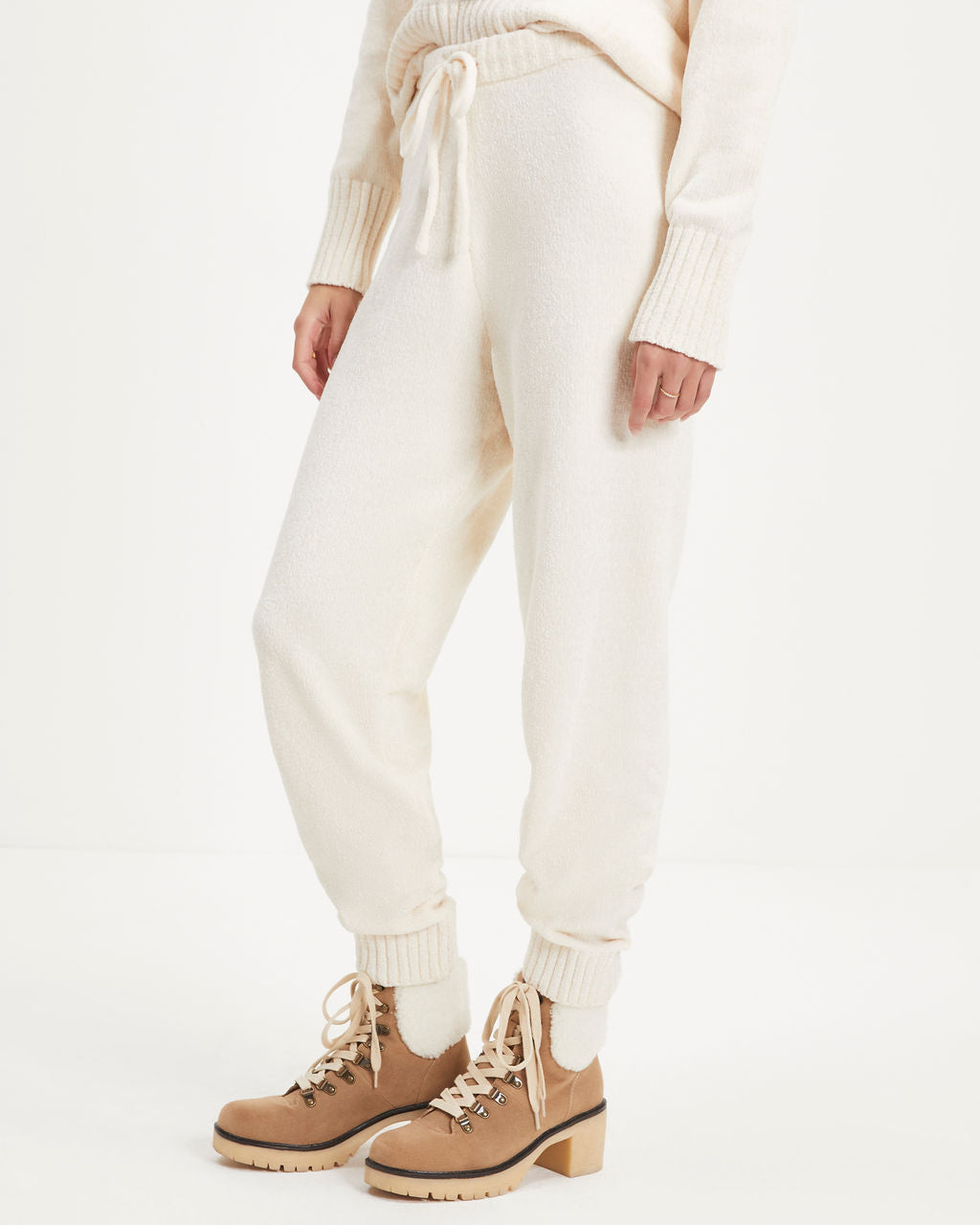 Rainy Day Glam Chenille Jogger Pants - Cream  - SALE Oshnow