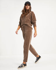 Rainy Day Glam Chenille Jogger Pants - Mocha Oshnow