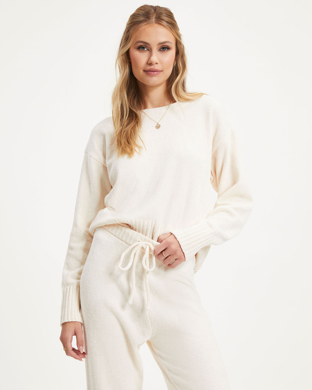 Rainy Day Glam Chenille Pullover Sweater - Cream Oshnow