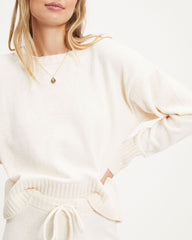 Rainy Day Glam Chenille Pullover Sweater - Cream Oshnow