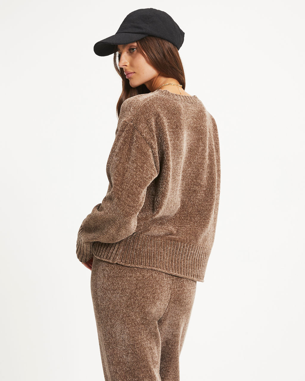 Rainy Day Glam Chenille Pullover Sweater - Mocha Oshnow