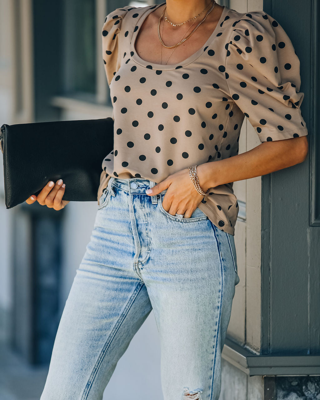 Ralph Cotton Puff Sleeve Polka Dot Top Oshnow