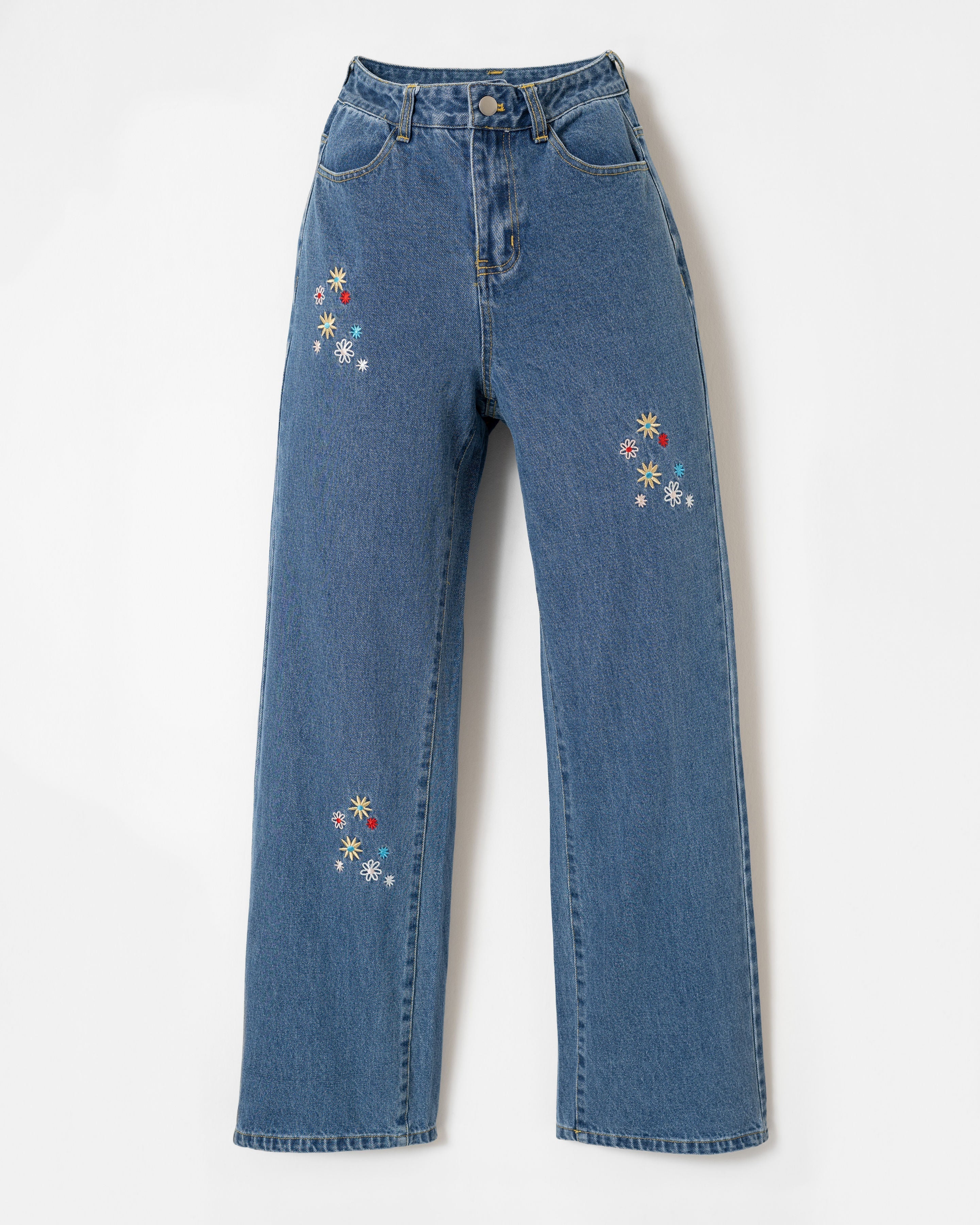 Rave About It High Waisted Floral Embroidered Jeans Oshnow