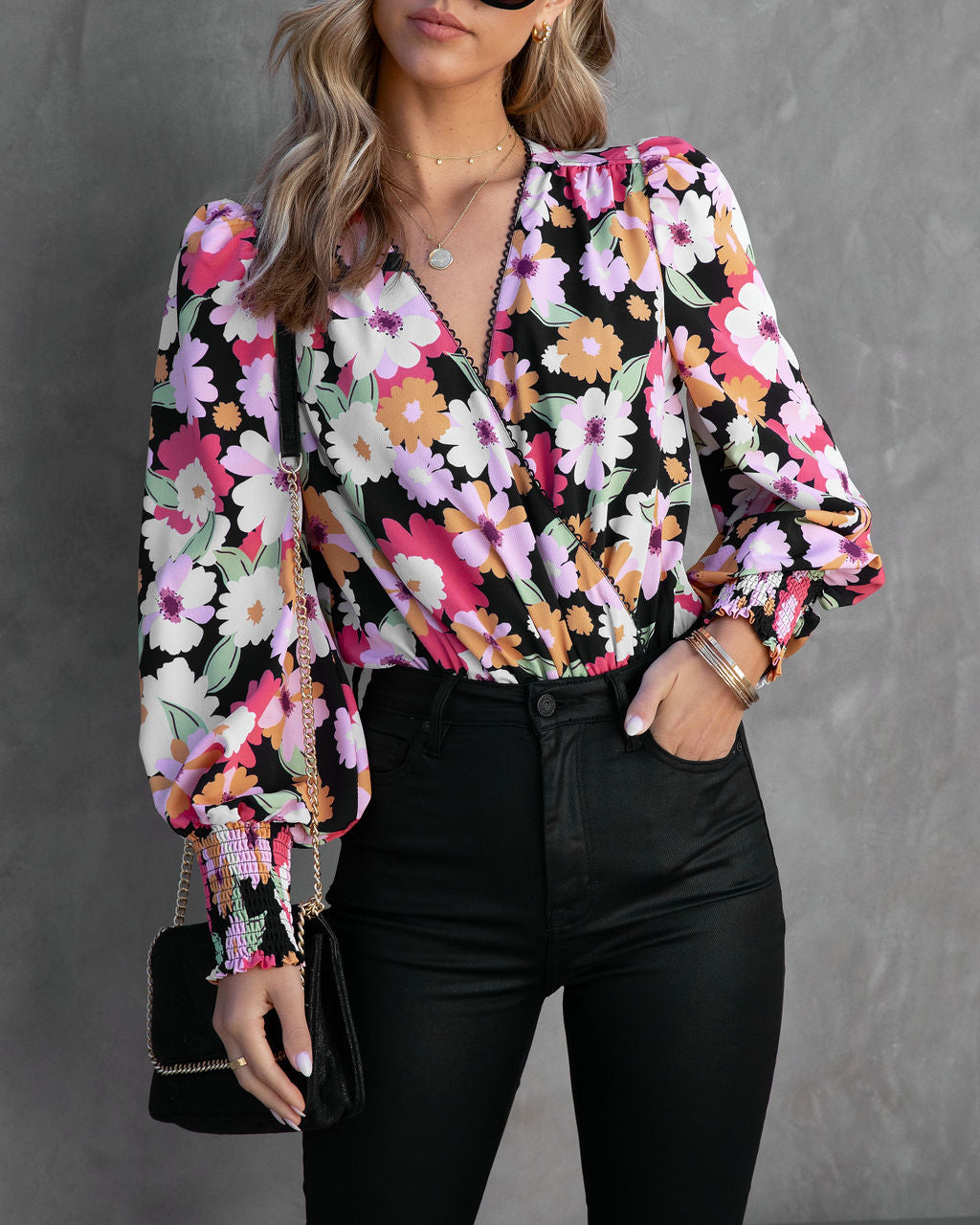 Rayna Floral Puff Sleeve Bodysuit Oshnow