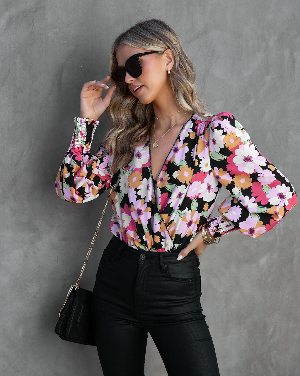 Rayna Floral Puff Sleeve Bodysuit Oshnow