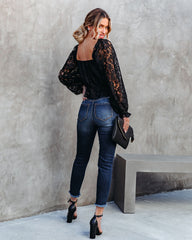 Ready To Mingle Cropped Lace Peplum Blouse - Black Oshnow