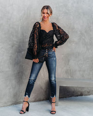 Ready To Mingle Cropped Lace Peplum Blouse - Black Oshnow