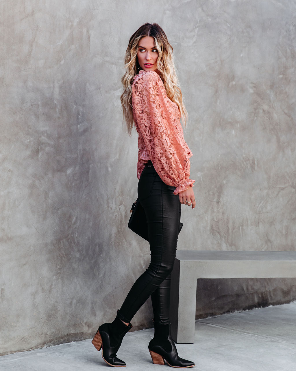 Ready To Mingle Cropped Lace Peplum Blouse - Blush Oshnow