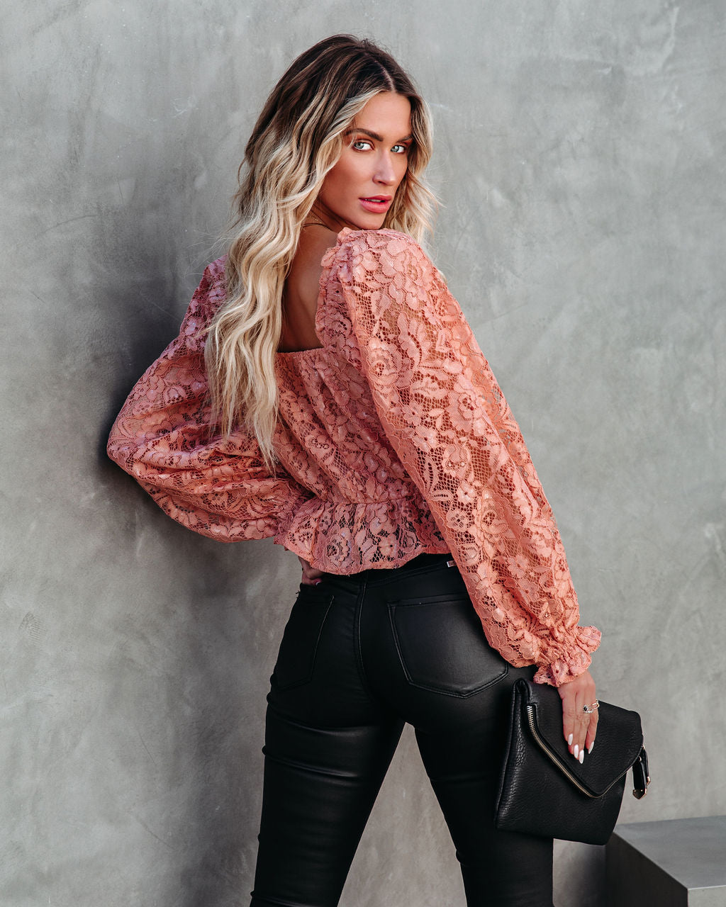 Ready To Mingle Cropped Lace Peplum Blouse - Blush Oshnow