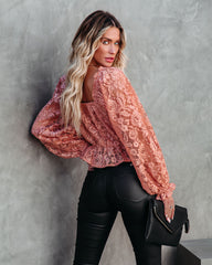 Ready To Mingle Cropped Lace Peplum Blouse - Blush Oshnow