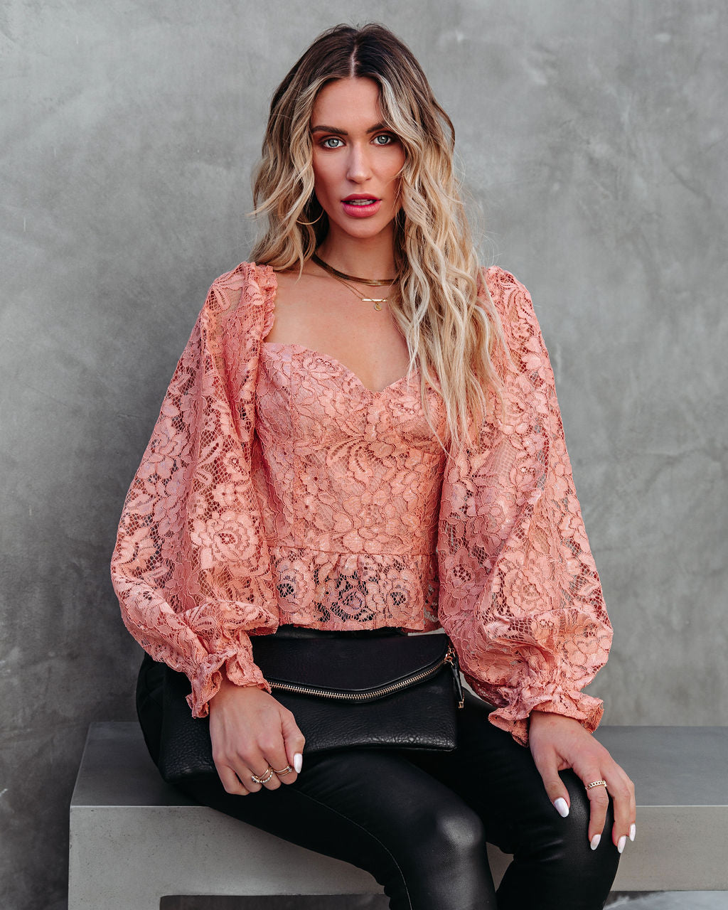 Ready To Mingle Cropped Lace Peplum Blouse - Blush Oshnow