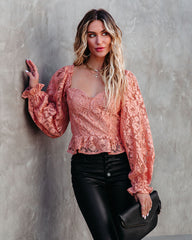 Ready To Mingle Cropped Lace Peplum Blouse - Blush Oshnow