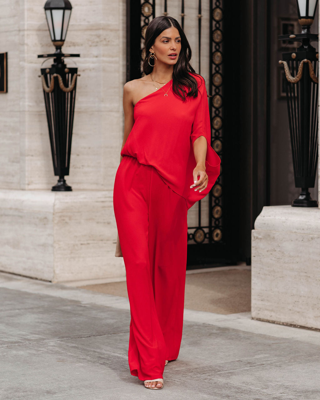 Recipe For Success One Shoulder Jumpsuit - Red Oshnow