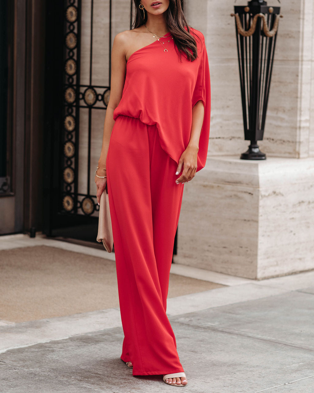 Recipe For Success One Shoulder Jumpsuit - Red Oshnow