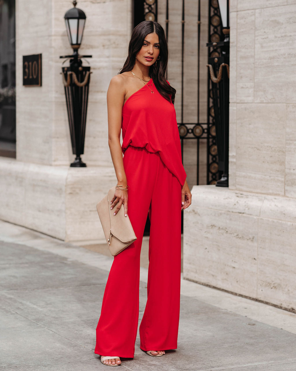 Recipe For Success One Shoulder Jumpsuit - Red Oshnow