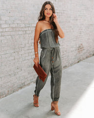 Reevy Strapless Pocketed Jumpsuit - Charcoal Oshnow