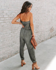 Reevy Strapless Pocketed Jumpsuit - Charcoal Oshnow