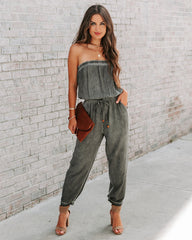 Reevy Strapless Pocketed Jumpsuit - Charcoal Oshnow